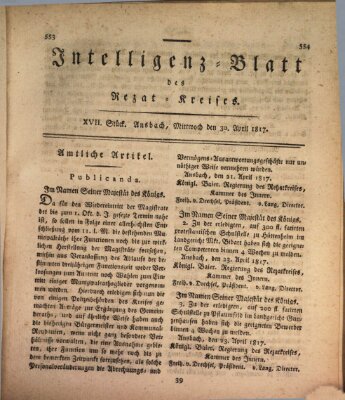 Intelligenzblatt des Rezat-Kreises (Ansbacher Intelligenz-Zeitung) Mittwoch 30. April 1817