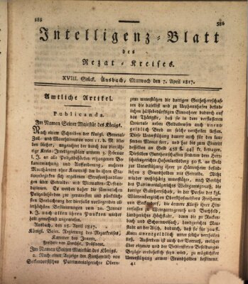 Intelligenzblatt des Rezat-Kreises (Ansbacher Intelligenz-Zeitung) Mittwoch 7. Mai 1817