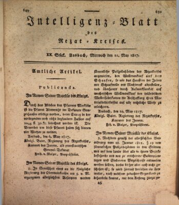 Intelligenzblatt des Rezat-Kreises (Ansbacher Intelligenz-Zeitung) Mittwoch 21. Mai 1817