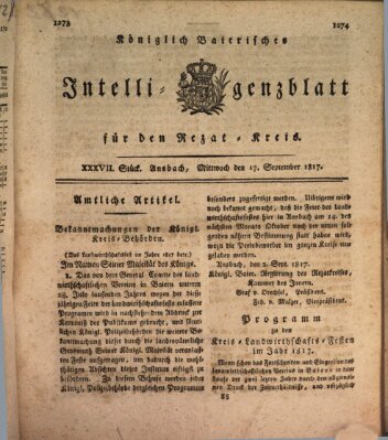 Königlich Bayerisches Intelligenzblatt für den Rezat-Kreis (Ansbacher Intelligenz-Zeitung) Mittwoch 17. September 1817