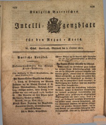 Königlich Bayerisches Intelligenzblatt für den Rezat-Kreis (Ansbacher Intelligenz-Zeitung) Mittwoch 8. Oktober 1817