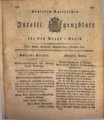 Königlich Bayerisches Intelligenzblatt für den Rezat-Kreis (Ansbacher Intelligenz-Zeitung) Mittwoch 5. November 1817