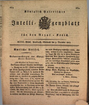 Königlich Bayerisches Intelligenzblatt für den Rezat-Kreis (Ansbacher Intelligenz-Zeitung) Mittwoch 3. Dezember 1817