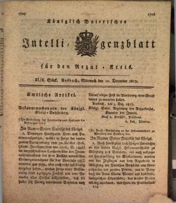 Königlich Bayerisches Intelligenzblatt für den Rezat-Kreis (Ansbacher Intelligenz-Zeitung) Mittwoch 10. Dezember 1817