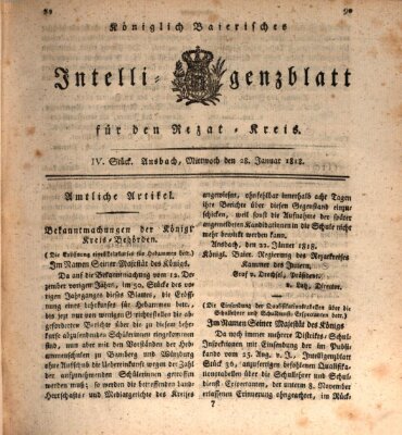 Königlich Bayerisches Intelligenzblatt für den Rezat-Kreis (Ansbacher Intelligenz-Zeitung) Mittwoch 28. Januar 1818