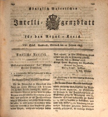 Königlich Bayerisches Intelligenzblatt für den Rezat-Kreis (Ansbacher Intelligenz-Zeitung) Mittwoch 25. Februar 1818