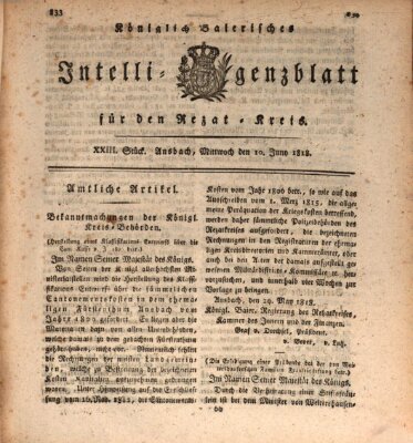 Königlich Bayerisches Intelligenzblatt für den Rezat-Kreis (Ansbacher Intelligenz-Zeitung) Mittwoch 10. Juni 1818