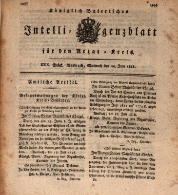 Königlich Bayerisches Intelligenzblatt für den Rezat-Kreis (Ansbacher Intelligenz-Zeitung) Mittwoch 29. Juli 1818