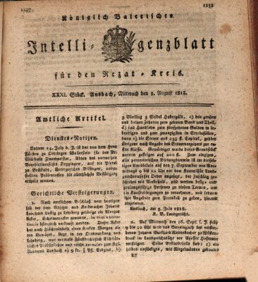 Königlich Bayerisches Intelligenzblatt für den Rezat-Kreis (Ansbacher Intelligenz-Zeitung) Mittwoch 5. August 1818