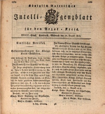 Königlich Bayerisches Intelligenzblatt für den Rezat-Kreis (Ansbacher Intelligenz-Zeitung) Mittwoch 26. August 1818