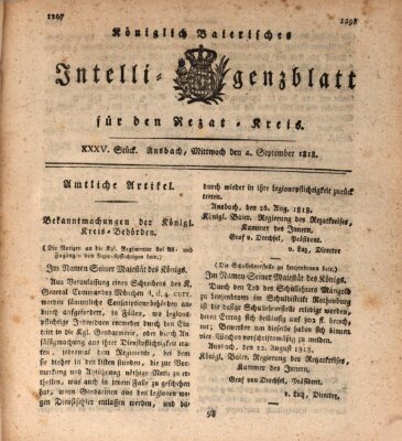 Königlich Bayerisches Intelligenzblatt für den Rezat-Kreis (Ansbacher Intelligenz-Zeitung) Mittwoch 2. September 1818