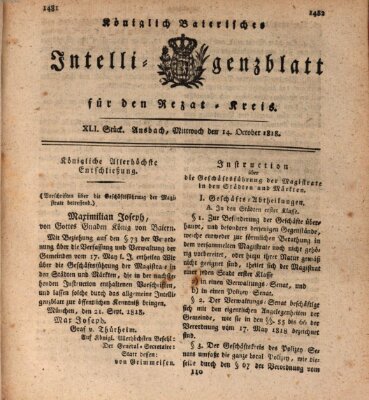 Königlich Bayerisches Intelligenzblatt für den Rezat-Kreis (Ansbacher Intelligenz-Zeitung) Mittwoch 14. Oktober 1818