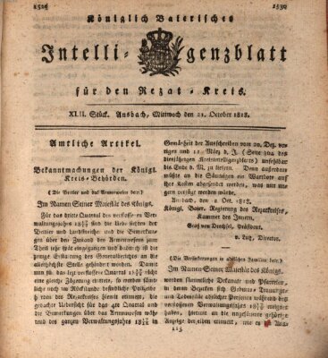 Königlich Bayerisches Intelligenzblatt für den Rezat-Kreis (Ansbacher Intelligenz-Zeitung) Mittwoch 21. Oktober 1818