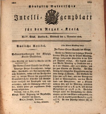 Königlich Bayerisches Intelligenzblatt für den Rezat-Kreis (Ansbacher Intelligenz-Zeitung) Mittwoch 4. November 1818