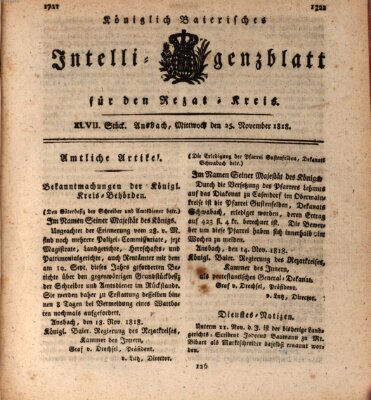 Königlich Bayerisches Intelligenzblatt für den Rezat-Kreis (Ansbacher Intelligenz-Zeitung) Mittwoch 25. November 1818