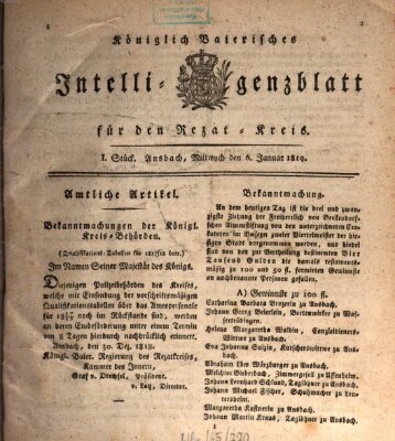 Königlich Bayerisches Intelligenzblatt für den Rezat-Kreis (Ansbacher Intelligenz-Zeitung) Mittwoch 6. Januar 1819