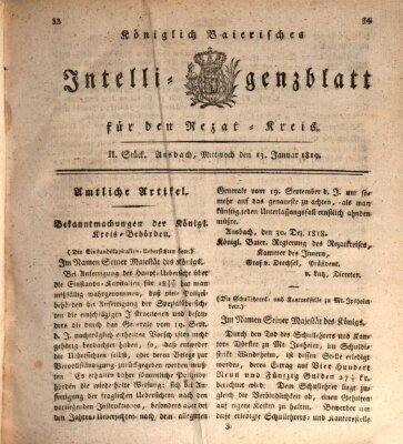 Königlich Bayerisches Intelligenzblatt für den Rezat-Kreis (Ansbacher Intelligenz-Zeitung) Mittwoch 13. Januar 1819