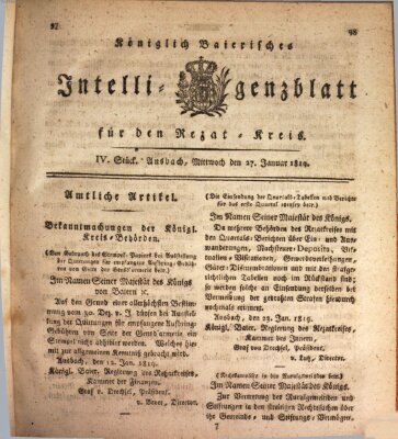 Königlich Bayerisches Intelligenzblatt für den Rezat-Kreis (Ansbacher Intelligenz-Zeitung) Mittwoch 27. Januar 1819