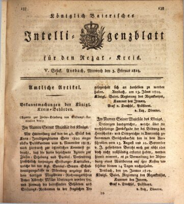 Königlich Bayerisches Intelligenzblatt für den Rezat-Kreis (Ansbacher Intelligenz-Zeitung) Mittwoch 3. Februar 1819