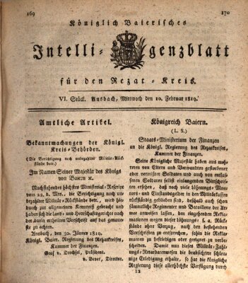 Königlich Bayerisches Intelligenzblatt für den Rezat-Kreis (Ansbacher Intelligenz-Zeitung) Mittwoch 10. Februar 1819