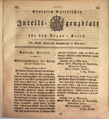 Königlich Bayerisches Intelligenzblatt für den Rezat-Kreis (Ansbacher Intelligenz-Zeitung) Mittwoch 26. Mai 1819