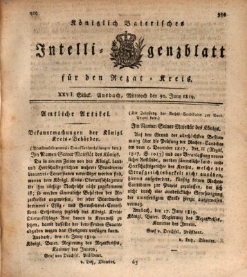 Königlich Bayerisches Intelligenzblatt für den Rezat-Kreis (Ansbacher Intelligenz-Zeitung) Mittwoch 30. Juni 1819