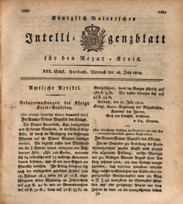 Königlich Bayerisches Intelligenzblatt für den Rezat-Kreis (Ansbacher Intelligenz-Zeitung) Mittwoch 28. Juli 1819