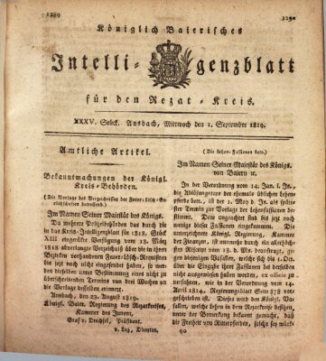 Königlich Bayerisches Intelligenzblatt für den Rezat-Kreis (Ansbacher Intelligenz-Zeitung) Mittwoch 1. September 1819