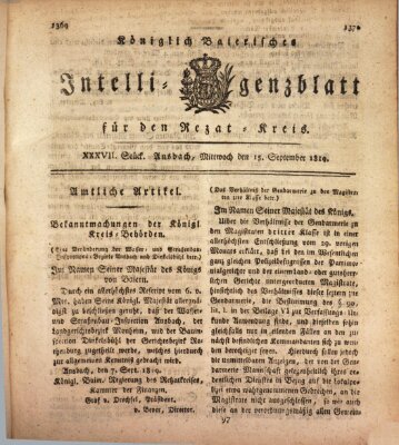 Königlich Bayerisches Intelligenzblatt für den Rezat-Kreis (Ansbacher Intelligenz-Zeitung) Mittwoch 15. September 1819