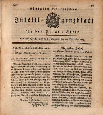 Königlich Bayerisches Intelligenzblatt für den Rezat-Kreis (Ansbacher Intelligenz-Zeitung) Mittwoch 22. September 1819