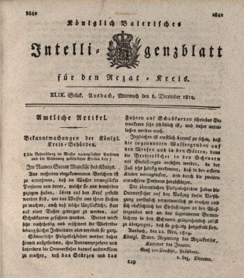 Königlich Bayerisches Intelligenzblatt für den Rezat-Kreis (Ansbacher Intelligenz-Zeitung) Mittwoch 8. Dezember 1819