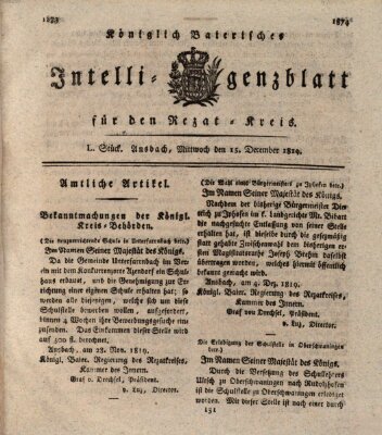 Königlich Bayerisches Intelligenzblatt für den Rezat-Kreis (Ansbacher Intelligenz-Zeitung) Mittwoch 15. Dezember 1819