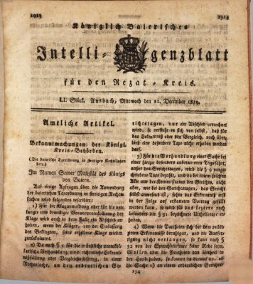 Königlich Bayerisches Intelligenzblatt für den Rezat-Kreis (Ansbacher Intelligenz-Zeitung) Mittwoch 22. Dezember 1819