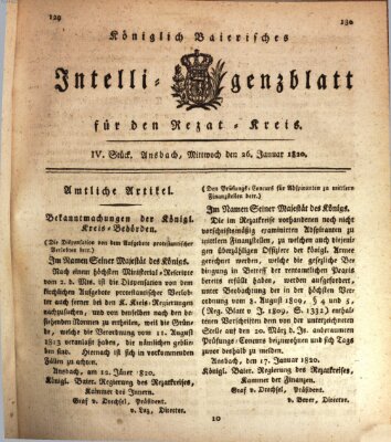 Königlich Bayerisches Intelligenzblatt für den Rezat-Kreis (Ansbacher Intelligenz-Zeitung) Mittwoch 26. Januar 1820