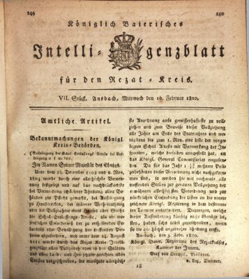 Königlich Bayerisches Intelligenzblatt für den Rezat-Kreis (Ansbacher Intelligenz-Zeitung) Mittwoch 16. Februar 1820