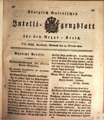 Königlich Bayerisches Intelligenzblatt für den Rezat-Kreis (Ansbacher Intelligenz-Zeitung) Mittwoch 23. Februar 1820