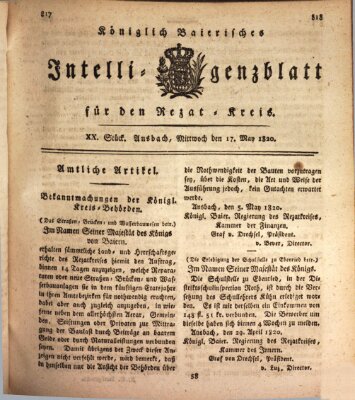 Königlich Bayerisches Intelligenzblatt für den Rezat-Kreis (Ansbacher Intelligenz-Zeitung) Mittwoch 17. Mai 1820