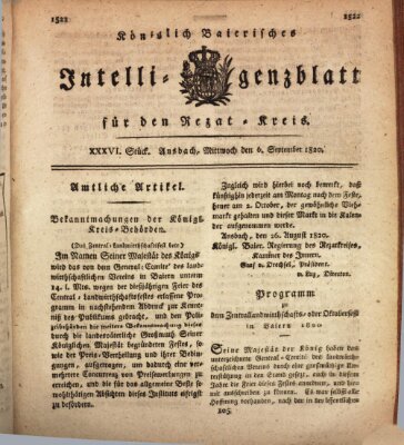 Königlich Bayerisches Intelligenzblatt für den Rezat-Kreis (Ansbacher Intelligenz-Zeitung) Mittwoch 6. September 1820