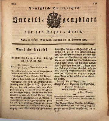 Königlich Bayerisches Intelligenzblatt für den Rezat-Kreis (Ansbacher Intelligenz-Zeitung) Mittwoch 13. September 1820