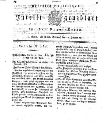 Königlich Bayerisches Intelligenzblatt für den Rezat-Kreis (Ansbacher Intelligenz-Zeitung) Mittwoch 17. Januar 1821