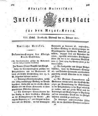 Königlich Bayerisches Intelligenzblatt für den Rezat-Kreis (Ansbacher Intelligenz-Zeitung) Mittwoch 21. Februar 1821