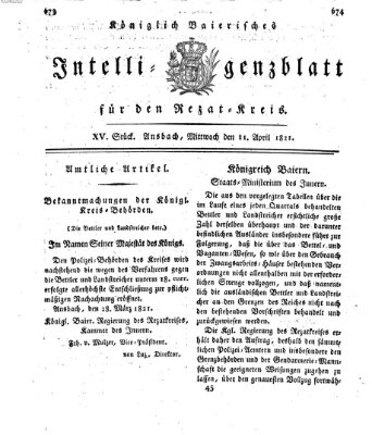 Königlich Bayerisches Intelligenzblatt für den Rezat-Kreis (Ansbacher Intelligenz-Zeitung) Mittwoch 11. April 1821