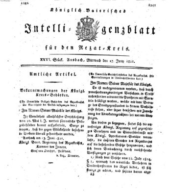 Königlich Bayerisches Intelligenzblatt für den Rezat-Kreis (Ansbacher Intelligenz-Zeitung) Mittwoch 27. Juni 1821