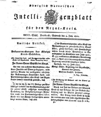 Königlich Bayerisches Intelligenzblatt für den Rezat-Kreis (Ansbacher Intelligenz-Zeitung) Mittwoch 4. Juli 1821