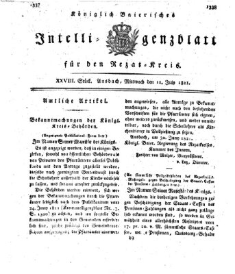 Königlich Bayerisches Intelligenzblatt für den Rezat-Kreis (Ansbacher Intelligenz-Zeitung) Mittwoch 11. Juli 1821