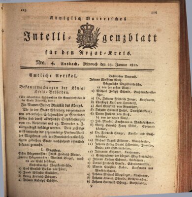 Königlich Bayerisches Intelligenzblatt für den Rezat-Kreis (Ansbacher Intelligenz-Zeitung) Mittwoch 23. Januar 1822