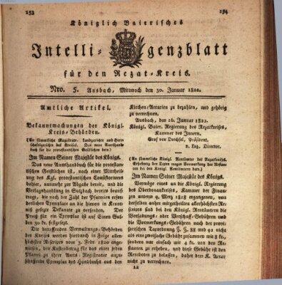 Königlich Bayerisches Intelligenzblatt für den Rezat-Kreis (Ansbacher Intelligenz-Zeitung) Mittwoch 30. Januar 1822