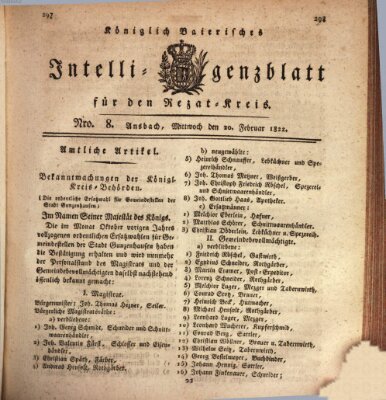 Königlich Bayerisches Intelligenzblatt für den Rezat-Kreis (Ansbacher Intelligenz-Zeitung) Mittwoch 20. Februar 1822