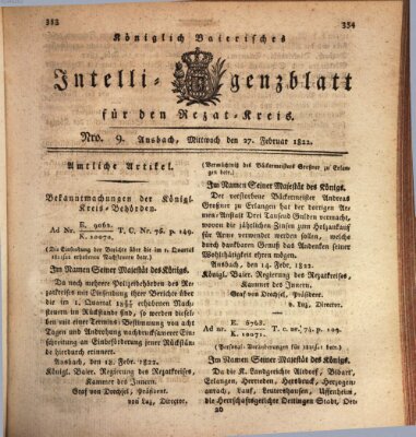 Königlich Bayerisches Intelligenzblatt für den Rezat-Kreis (Ansbacher Intelligenz-Zeitung) Mittwoch 27. Februar 1822