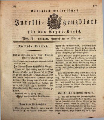 Königlich Bayerisches Intelligenzblatt für den Rezat-Kreis (Ansbacher Intelligenz-Zeitung) Mittwoch 27. März 1822